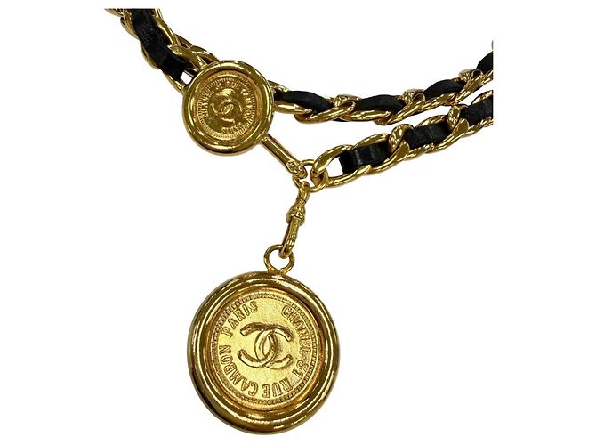 Chanel Vintage Coco Mark Cambon Medal Lederkettengürtel Schwarz - Ansicht 5