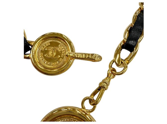 Chanel Vintage Coco Mark Cambon Medal Lederkettengürtel Schwarz - Ansicht 7
