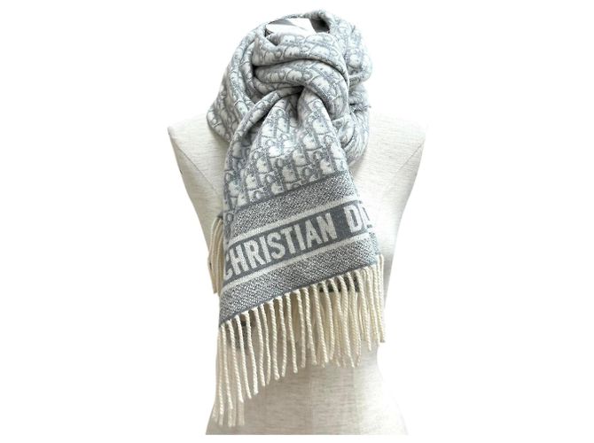 Stola in cashmere Christian Dior Oblique Marrone Bianco sporco - vista 3