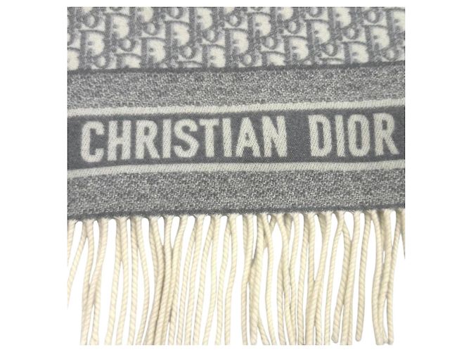 Stola in cashmere Christian Dior Oblique Marrone Bianco sporco - vista 5