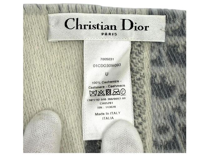 Stola in cashmere Christian Dior Oblique Marrone Bianco sporco - vista 7