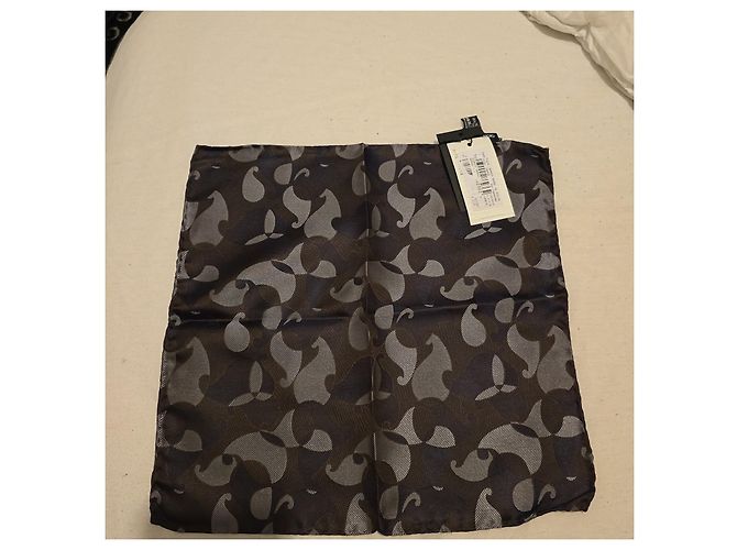 Giorgio Armani Fazzoletto da Taschino in Seta Paisley Marrone e Grigio - vista 2