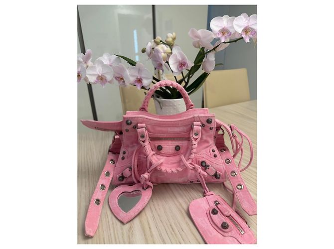 Le Cagole Balenciaga Neo Cagole XS Borsa in Denim Rosa - vista 13