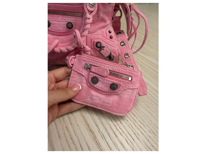 Le Cagole Balenciaga Neo Cagole XS Borsa in Denim Rosa - vista 4