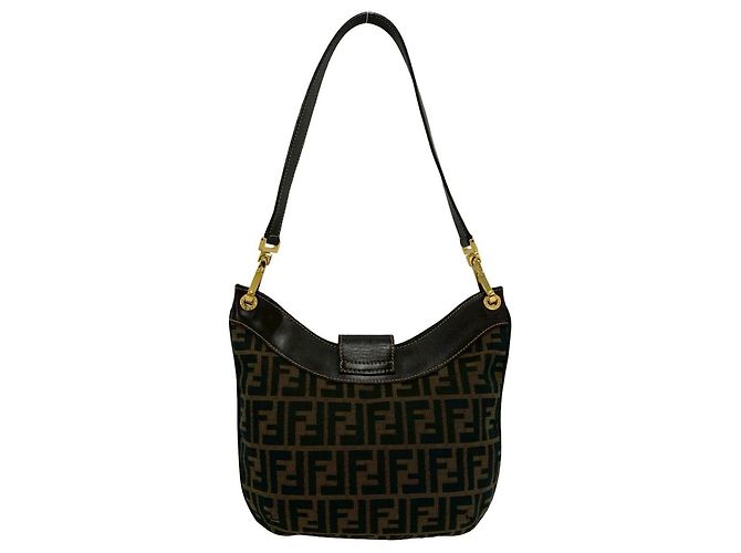 FENDI Vintage FF Logo Hardware Zucca Pattern Schultertasche Braun Schwarz - Ansicht 3