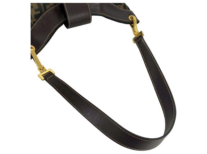 FENDI Vintage FF Logo Hardware Zucca Pattern Schultertasche Braun Schwarz - Ansicht 4