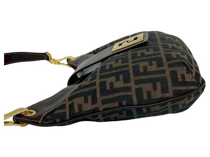 FENDI Vintage FF Logo Hardware Zucca Pattern Schultertasche Braun Schwarz - Ansicht 5