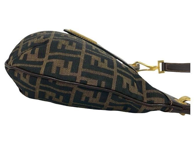 FENDI Vintage FF Logo Hardware Zucca Pattern Schultertasche Braun Schwarz - Ansicht 6