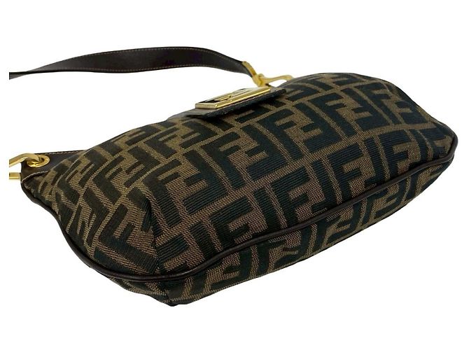 FENDI Vintage FF Logo Hardware Zucca Pattern Schultertasche Braun Schwarz - Ansicht 7