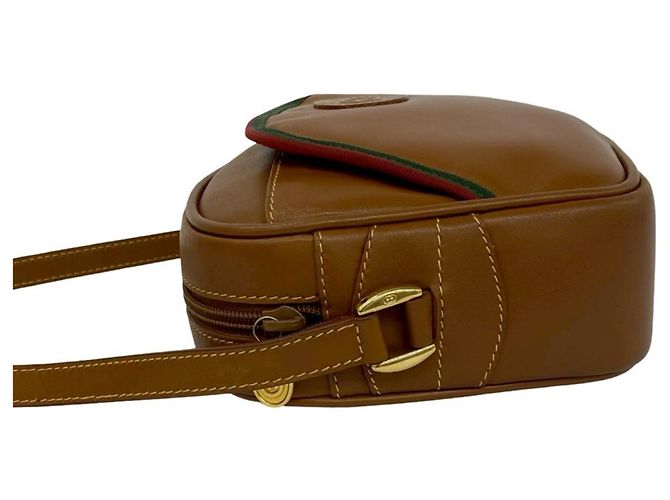 Mini borsa a tracolla in pelle Gucci Old Sherry Line GG Logo Marrone Rosso Verde - vista 5