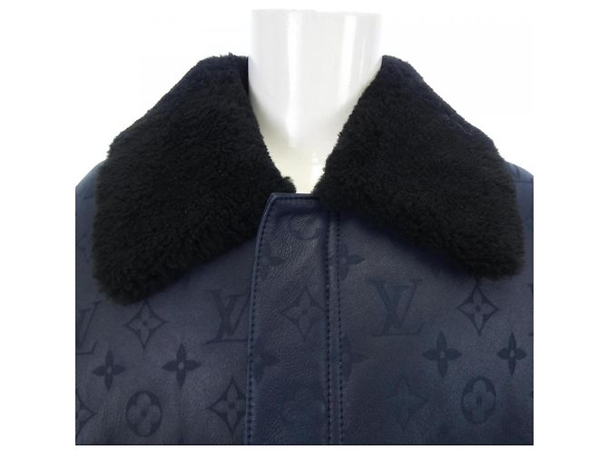 Giacca in shearling Louis Vuitton LVSE Monogram Nero Blu navy - vista 5