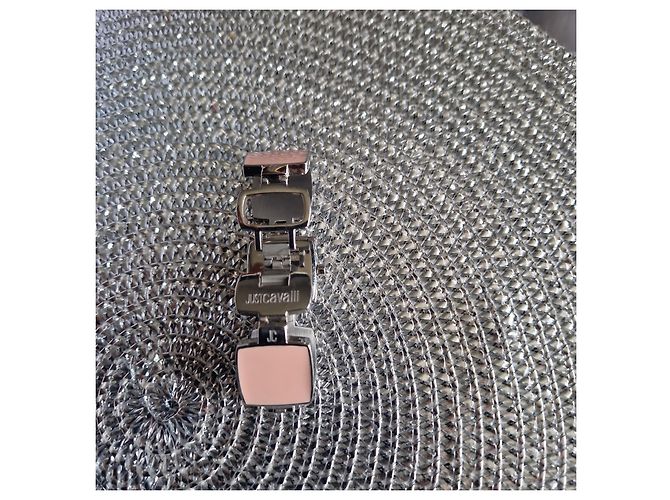 Just Cavalli Juicy Couture silberfarbene Metalluhr mit rosa quadratischen Gliedern - Ansicht 3