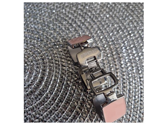 Just Cavalli Juicy Couture silberfarbene Metalluhr mit rosa quadratischen Gliedern - Ansicht 4