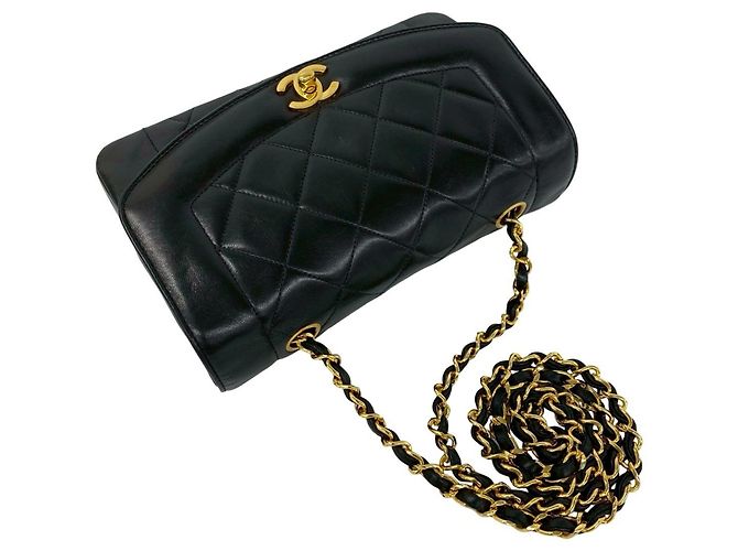 CHANEL Diana Coco Mark Borsa a tracolla in agnello con catena Nero - vista 4