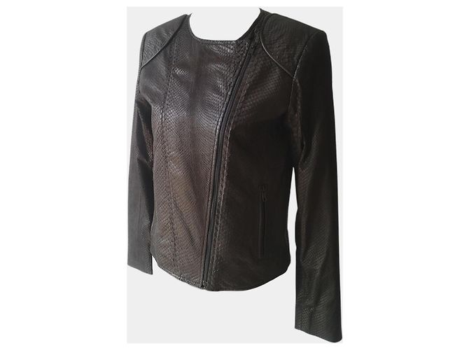 Autre Marque Karma Koma Damen Python-Lederjacke Biker Schwarz - Ansicht 2
