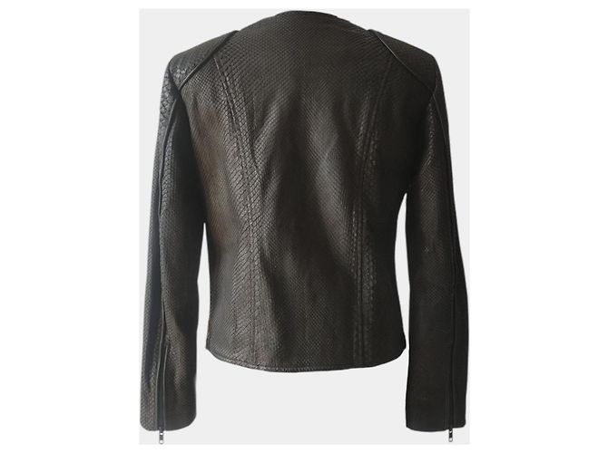 Autre Marque Karma Koma Damen Python-Lederjacke Biker Schwarz - Ansicht 3
