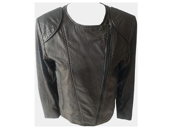 Autre Marque Karma Koma Damen Python-Lederjacke Biker Schwarz - Ansicht 5