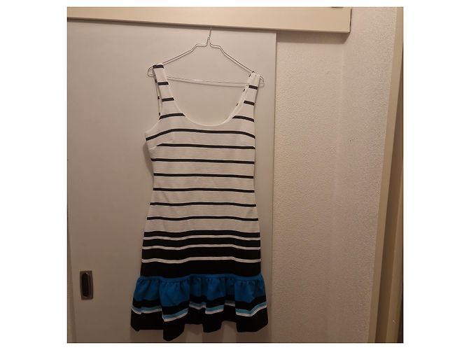 Michael Kors Vestido de Verano a Rayas con Volante Negro Blanco Azul - vista 2
