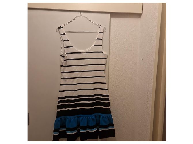 Michael Kors Vestido de Verano a Rayas con Volante Negro Blanco Azul - vista 4