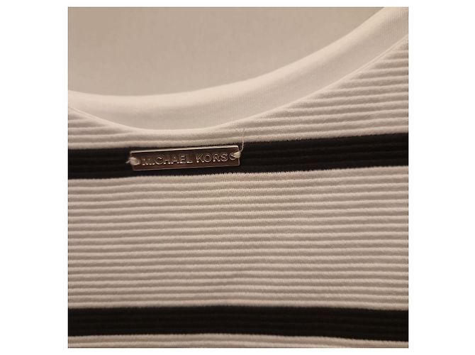 Michael Kors Vestido de Verano a Rayas con Volante Negro Blanco Azul - vista 5