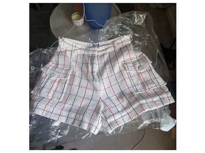 MSGM Shorts de tweed a cuadros blancos y rojos Roja Azul oscuro - vista 3