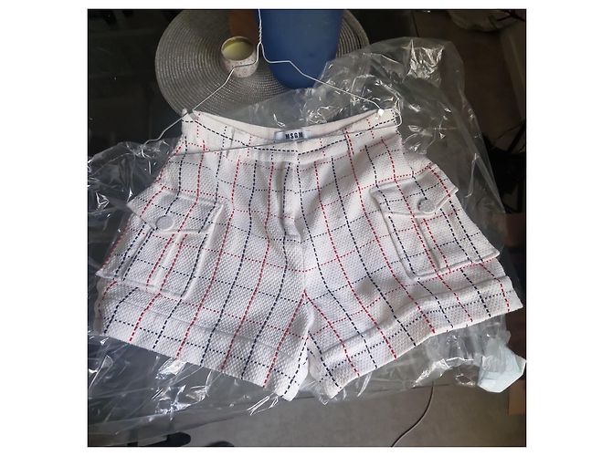 MSGM Shorts de tweed a cuadros blancos y rojos Roja Azul oscuro - vista 4