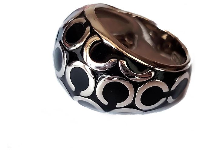 Anello a cupola Coach smalto nero e argento Taglia EU 58 - vista 2