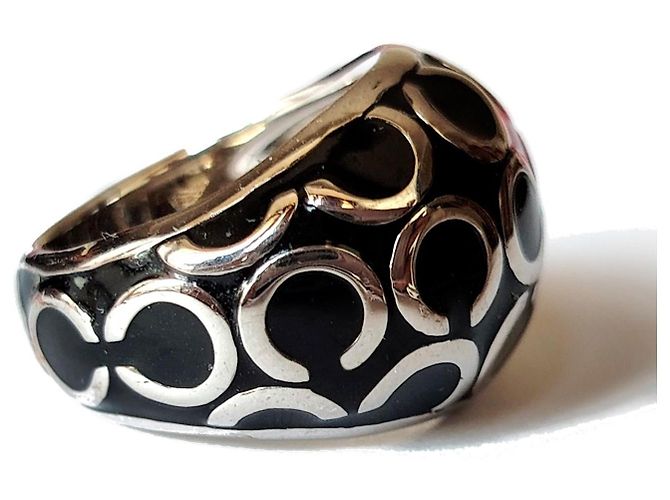 Anello a cupola Coach smalto nero e argento Taglia EU 58 - vista 3