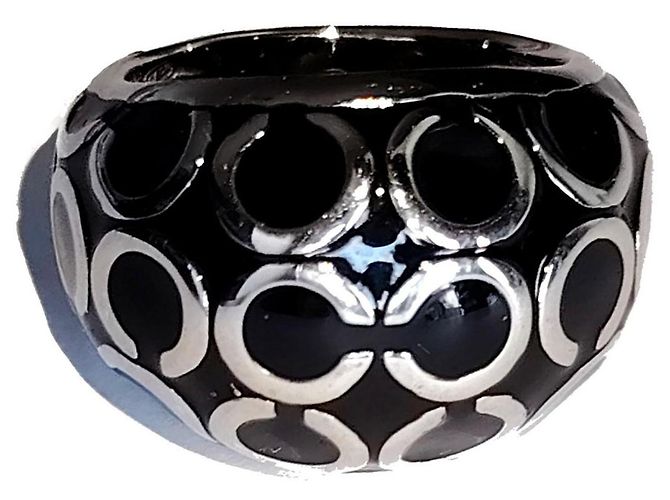 Anello a cupola Coach smalto nero e argento Taglia EU 58 - vista 4