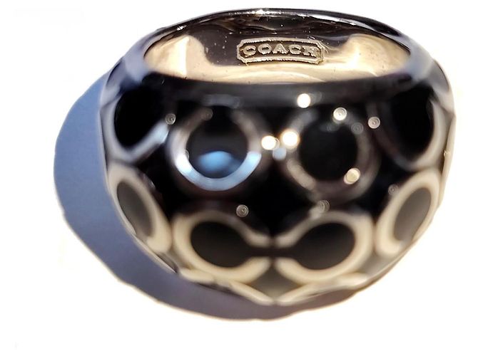 Anello a cupola Coach smalto nero e argento Taglia EU 58 - vista 6