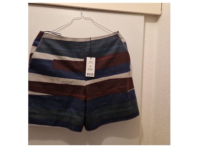 Carven Gestreifte Wollshorts Braun Blau Grau - Ansicht 2