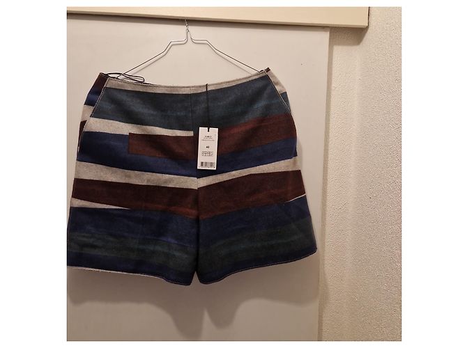 Carven Gestreifte Wollshorts Braun Blau Grau - Ansicht 3