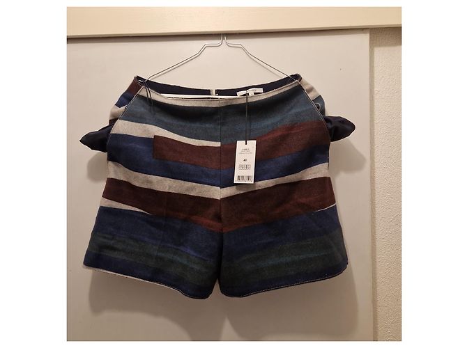Carven Gestreifte Wollshorts Braun Blau Grau - Ansicht 4