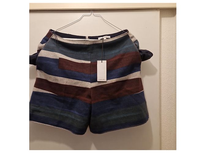 Carven Gestreifte Wollshorts Braun Blau Grau - Ansicht 5