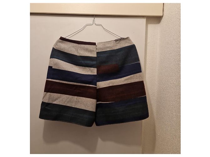 Carven Gestreifte Wollshorts Braun Blau Grau - Ansicht 6