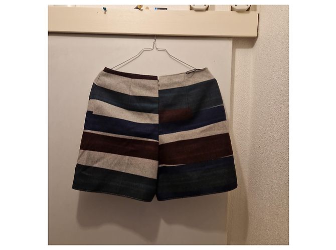 Carven Gestreifte Wollshorts Braun Blau Grau - Ansicht 7