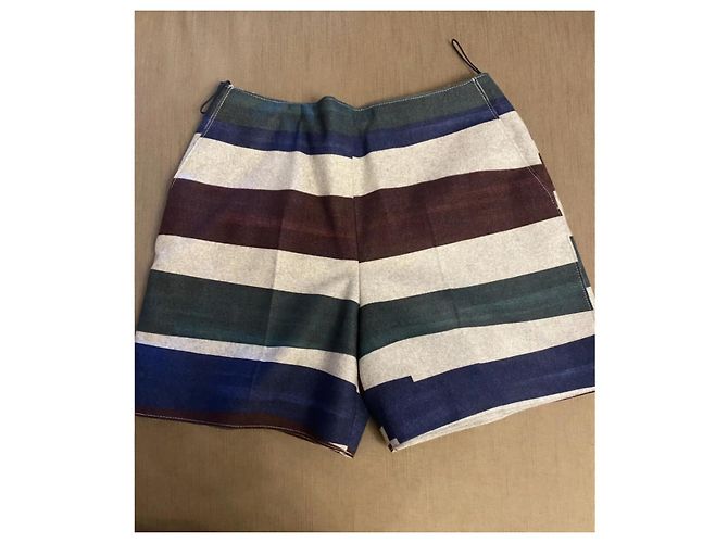 Carven Gestreifte Wollshorts Braun Blau Grau - Ansicht 8