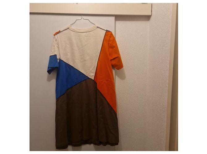 T-shirt McQ color block a maniche corte Blu Arancione Crudo Marrone scuro - vista 3