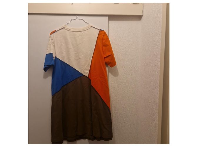 T-shirt McQ color block a maniche corte Blu Arancione Crudo Marrone scuro - vista 4