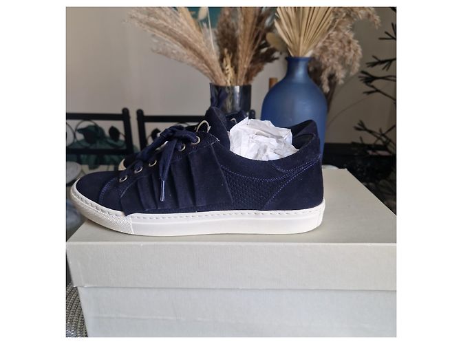 John Galliano Sneakers Basse in Scamosciato Blu Navy - vista 3