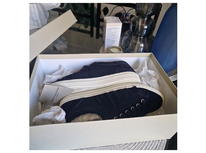 John Galliano Sneakers Basse in Scamosciato Blu Navy - vista 9