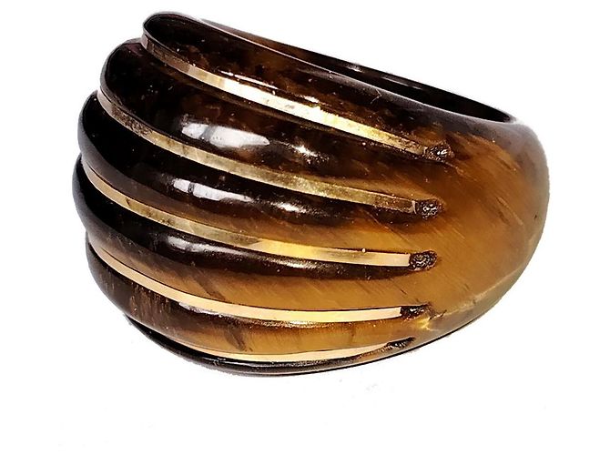 Autre Marque Milor Italy Statement Ring 14K Gold Tigerauge EU 62 Braun - Ansicht 2