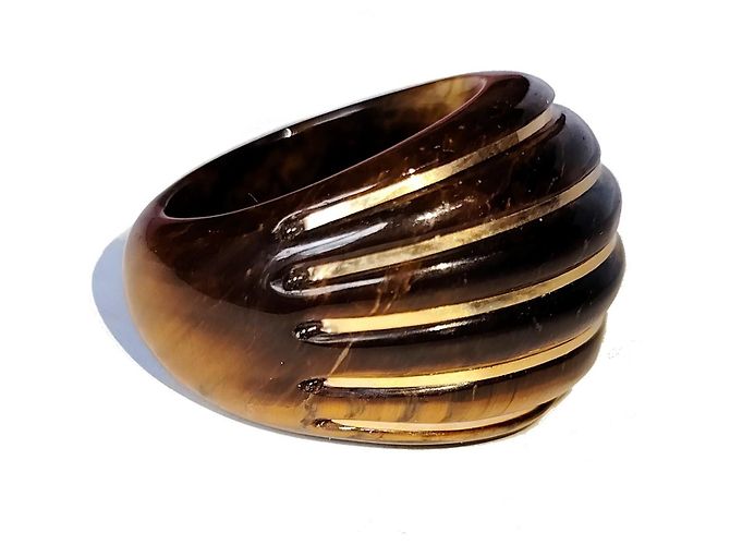 Autre Marque Milor Italy Statement Ring 14K Gold Tigerauge EU 62 Braun - Ansicht 3