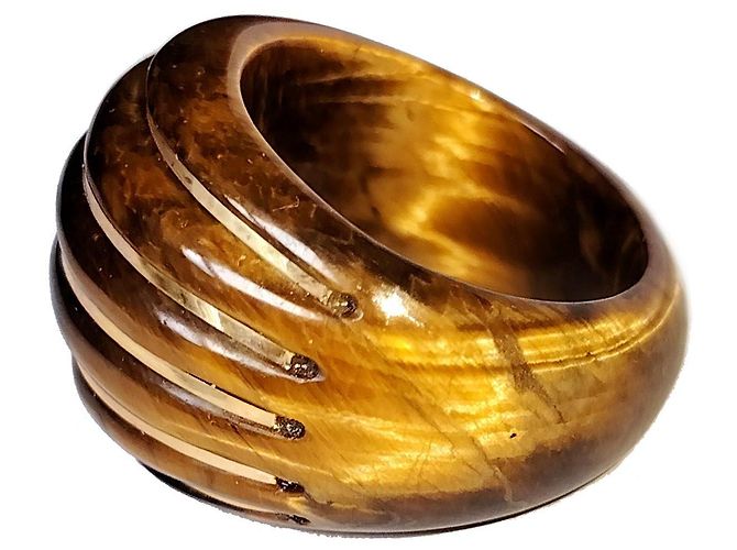 Autre Marque Milor Italy Statement Ring 14K Gold Tigerauge EU 62 Braun - Ansicht 4