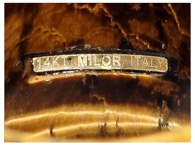 Autre Marque Milor Italy Statement Ring 14K Gold Tigerauge EU 62 Braun - Ansicht 6