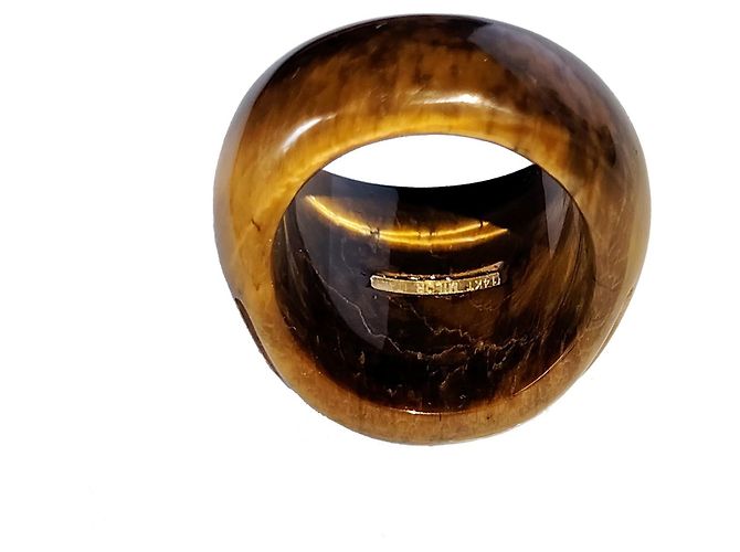 Autre Marque Milor Italy Statement Ring 14K Gold Tigerauge EU 62 Braun - Ansicht 7