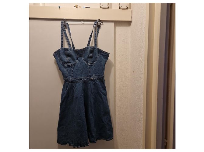 Abito corto in denim Guess con spalline e cerniera Blu - vista 2