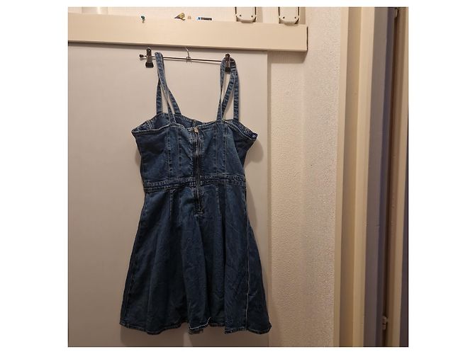 Abito corto in denim Guess con spalline e cerniera Blu - vista 3