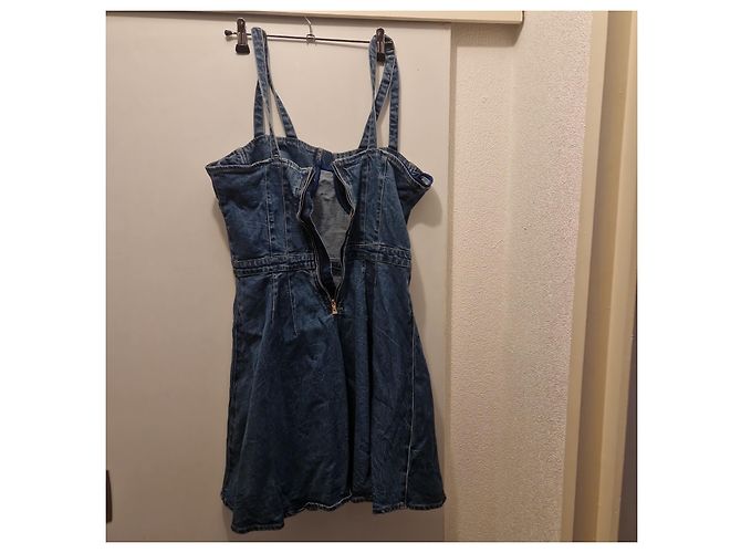 Abito corto in denim Guess con spalline e cerniera Blu - vista 4