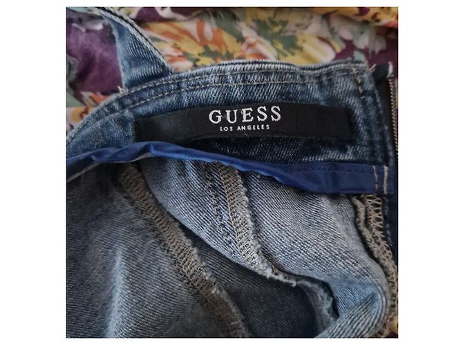 Abito corto in denim Guess con spalline e cerniera Blu - vista 5